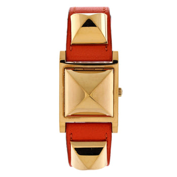 Hermes Medor Quartz Watch Plated Metal And Leather 23