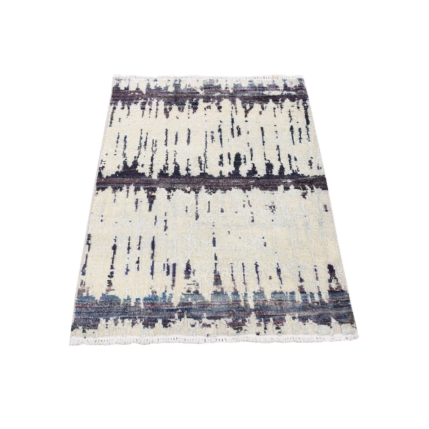 2'X3'2" Gray Modern Hand Knotted Wool And Sari Silk Sample Mat Rug