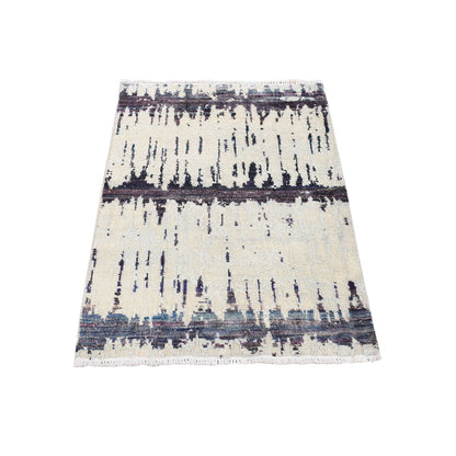 2'X3'2" Gray Modern Hand Knotted Wool And Sari Silk Sample Mat Rug