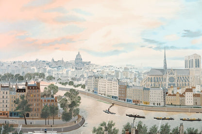 Michel Delacroix Rive Gauche 1990 Large Silkscreen  Paris Seine & Notre-Dame