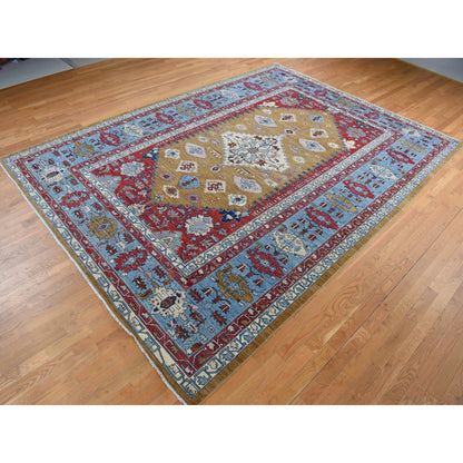 9'10"X13'10" Green Geometric Bookshaish Design Hand Knotted Pure Wool Rug