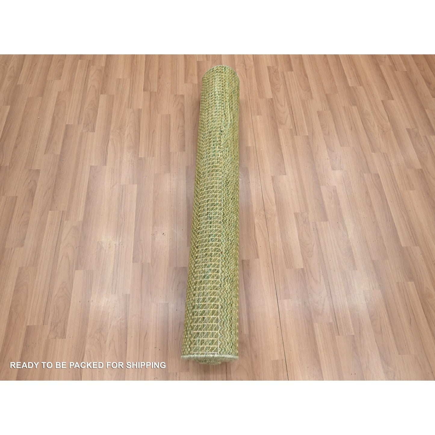 3'10"X8' Brown Hand Knotted Modern Grass Design Wool And Silk Runner Rug