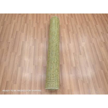 3'10"X8' Brown Hand Knotted Modern Grass Design Wool And Silk Runner Rug