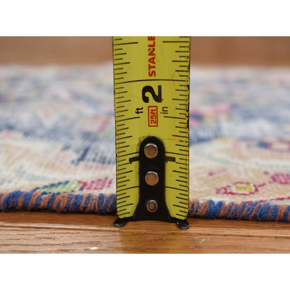 1'6"X2' Blue Wool Old And Worn Zoroastrian Karman Hand Knotted Mat Rug