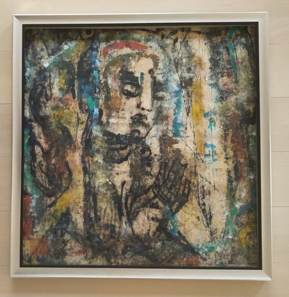 Kong Baiji (China) - Stone Buddha Unique Oil Stick On Paper Original Painting