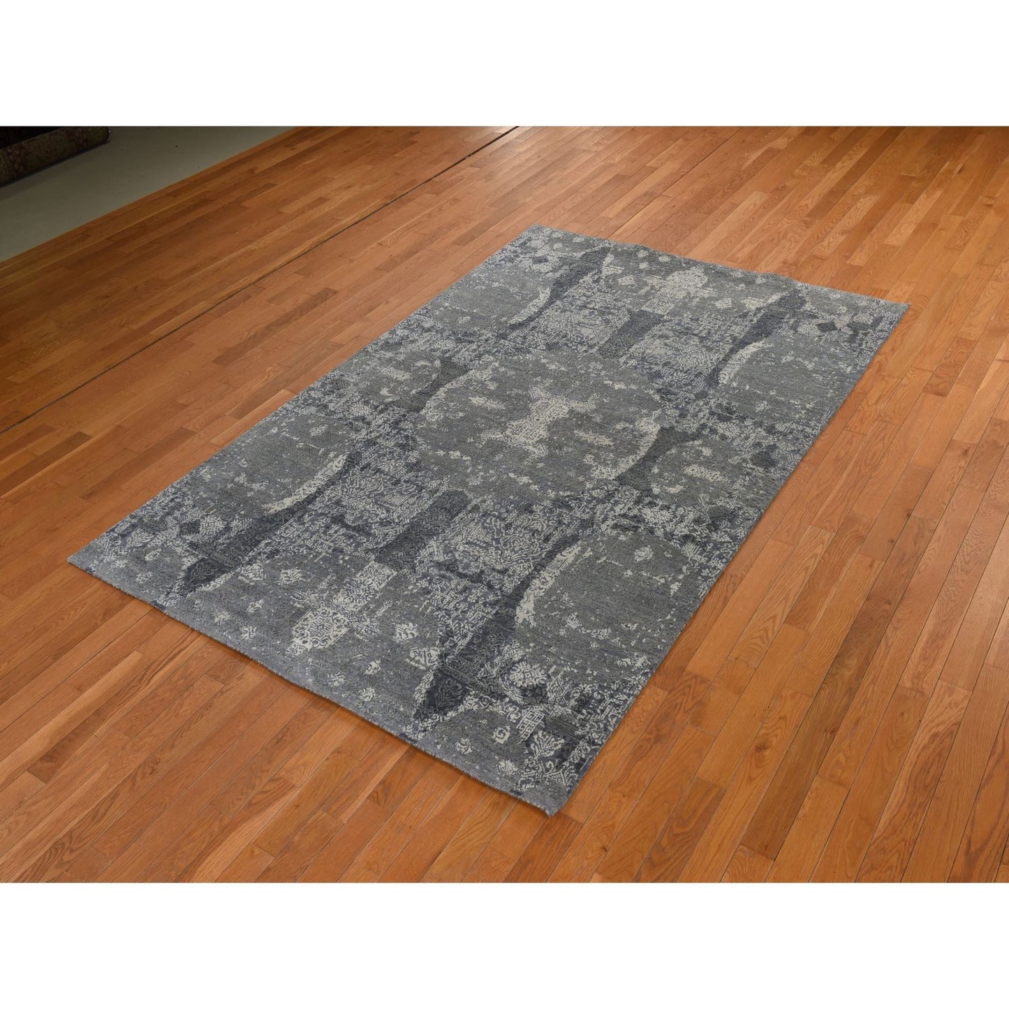 6'1"X9'2" Sonic Gray Jewelry Design Wool And Silk Hand Knotted Modern Rug