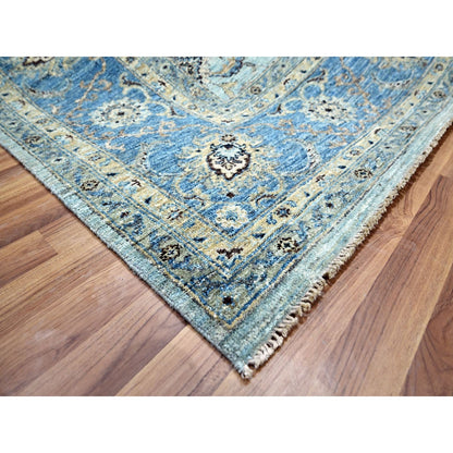 8'X8' Sky Blue Shah Abbas Flower Design Pure Wool Hand Knotted Square Rug
