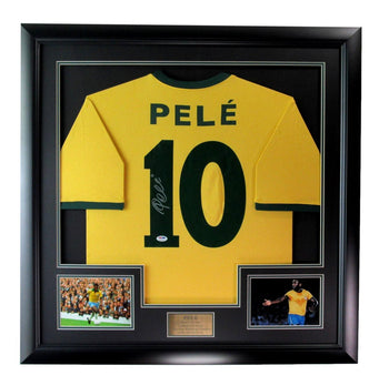 Pele Soccer Signed/Autographed Brazil Yellow Soccer Jersey Framed Beckett 193534