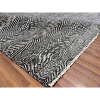 8'1"X10'3" Davy Gray Wool And Silk Hand Knotted Modern Grass Design Rug