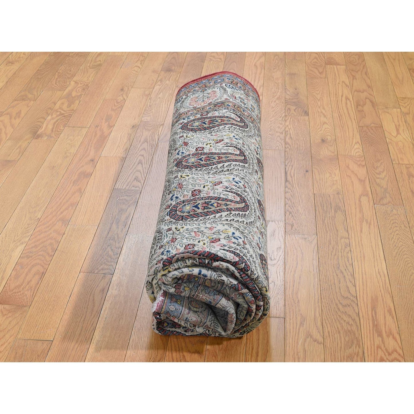 6'3"X8'9" Ivory Antique Good Condition Paisley Design Oriental Rug