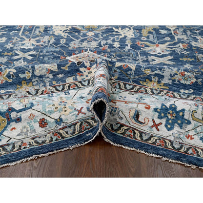9'X11'10" Dress Blue Erased Heris Design Wool Hand Knotted Oriental Rug