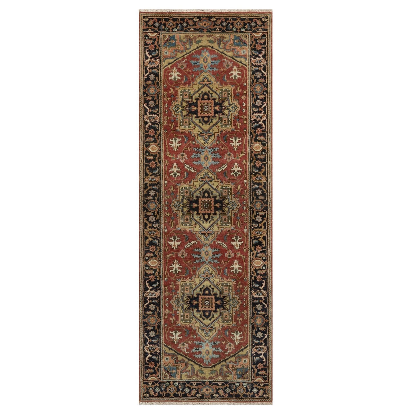 2'7"X7'10" Red Heris Revival New Zealand Wool Hand Knotted Runner Rug