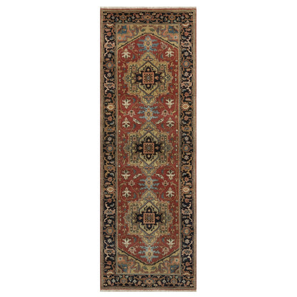 2'7"X7'10" Red Heris Revival New Zealand Wool Hand Knotted Runner Rug