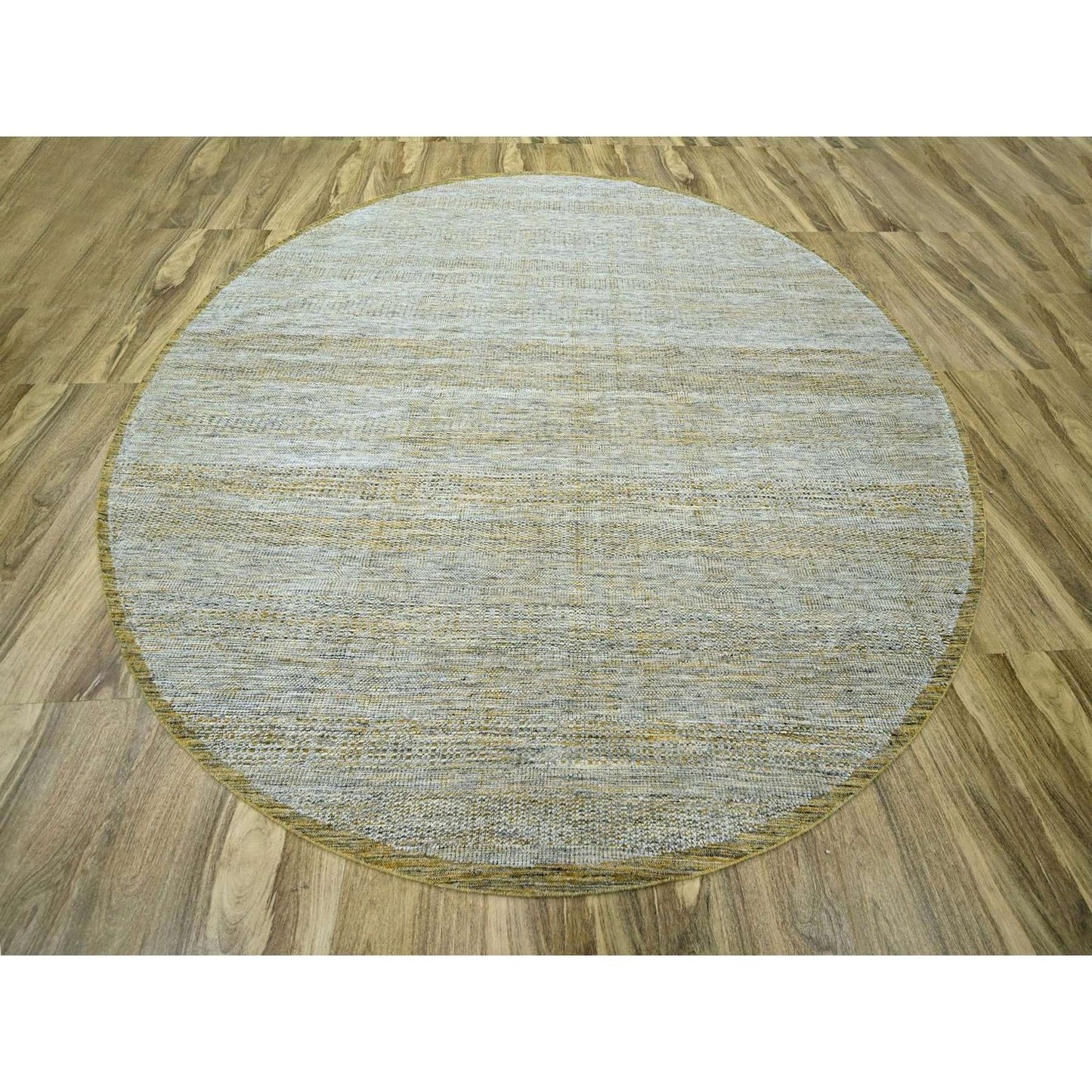 11'10"X11'10" Yellow Hand Knotted Rug Wool Distressed Grass Design Round