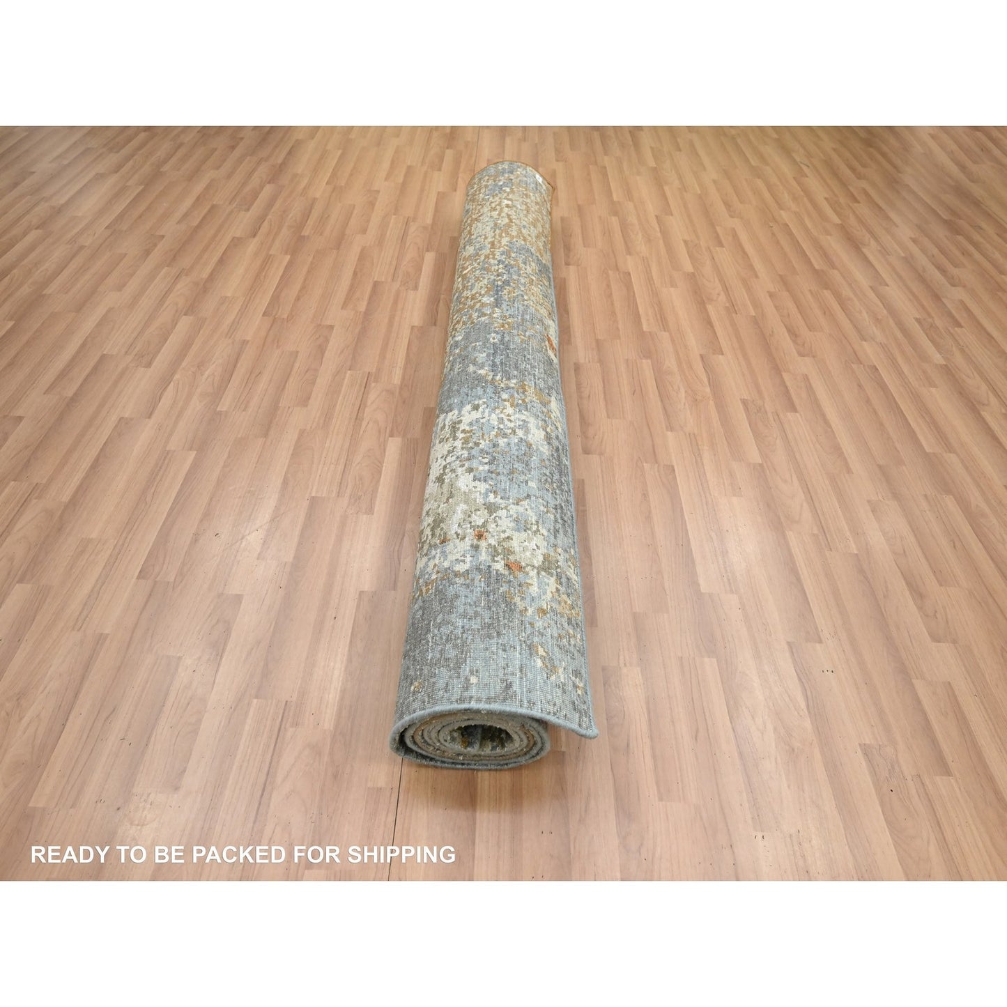 6'1"X9'2" Gray With Rust Abstract Design Wool Hand Knotted Oriental Rug