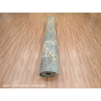 6'1"X9'2" Gray With Rust Abstract Design Wool Hand Knotted Oriental Rug