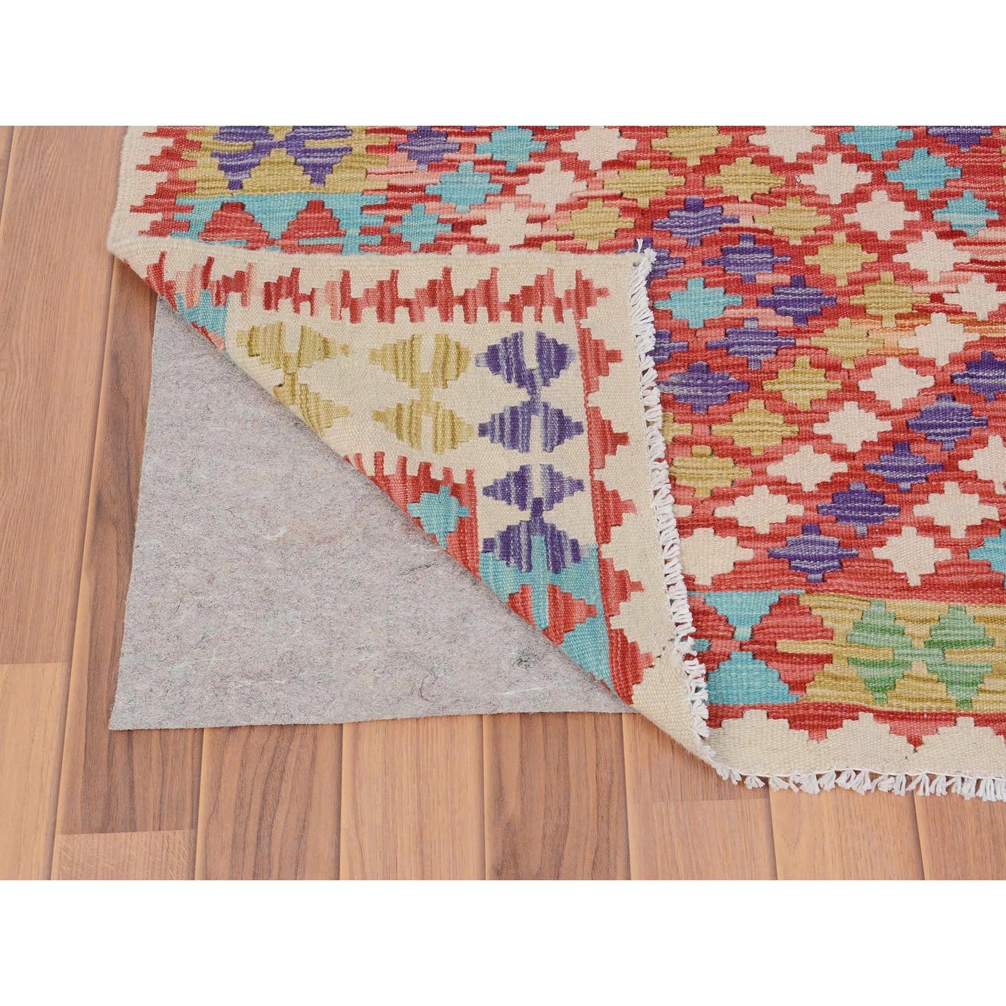 2'10"X4'2" Colorful Flat Weave Afghan Kilim Pure Wool Hand Woven Rug