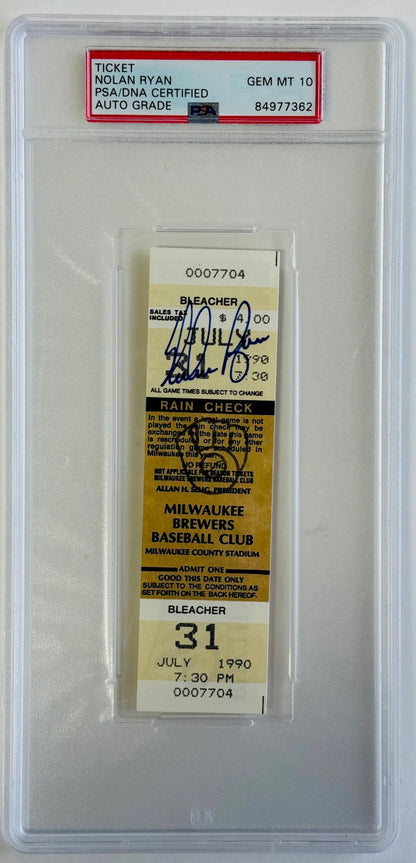 Nolan Ryan Signed 300Th Career Win Ticket July 31 1990 (Psa) Gem Mt 10