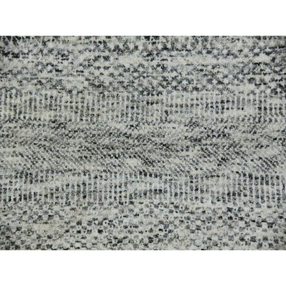 8'X8' Silver Gray Undyed Wool Grass Design Hand Knotted Square Rug