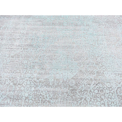 8'X10' Green Wool And Silk Hand Knotted Broken Zoroastrian Design Rug