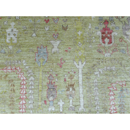 8'X9'9" Lime Green Afghan Angora Ushak Natural Wool Hand Knotted Rug