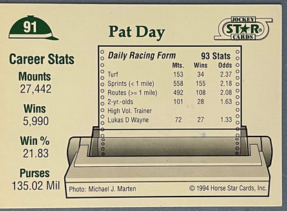 Pat Day Autographed 1994 Horse Star Cards