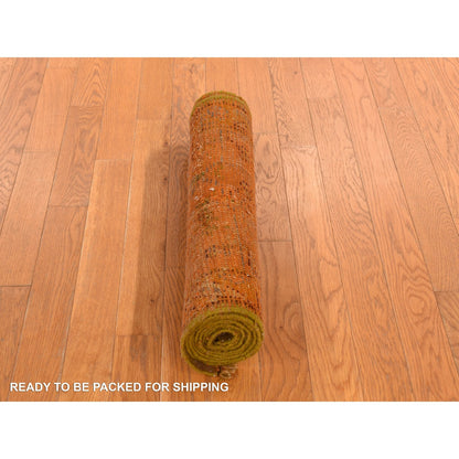 2'1"X8'3" Orange Antique Turkish Oushak Pure Wool Hand Knotted Runner Rug