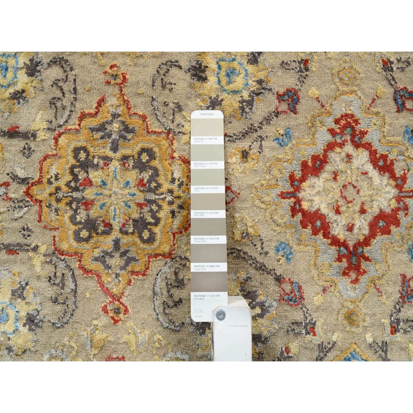 8'9"X8'9" Beige Wool And Pure Silk Hand Knotted Oriental Round Rug
