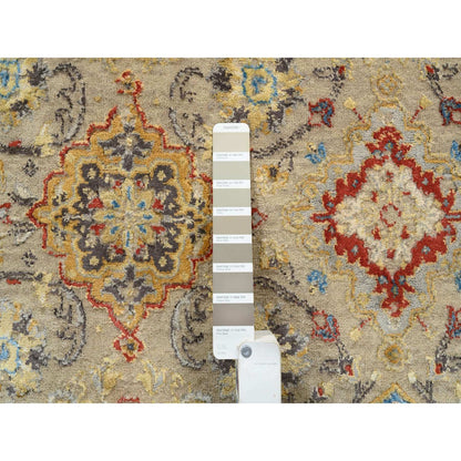 8'9"X8'9" Beige Wool And Pure Silk Hand Knotted Oriental Round Rug