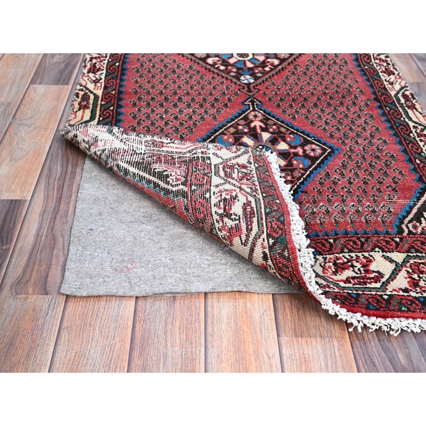 2'6"X12'9" Red Distressed Look With No Holes Vintage Runner Oriental Rug