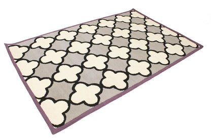 Multicolored Trellis Design Wool 5X8 Hand-Tufted