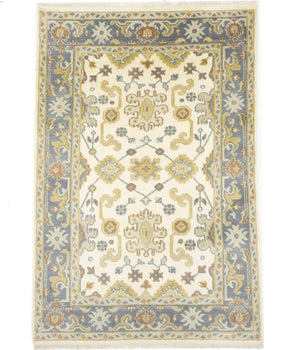 Carpet Cream4X6 Hand-Knotted Floral Oushak Chobi Rug Oriental Bathroom Decor