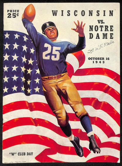 1943 Wisconsin Vs Notre Dame Vintage College Football Program 196437