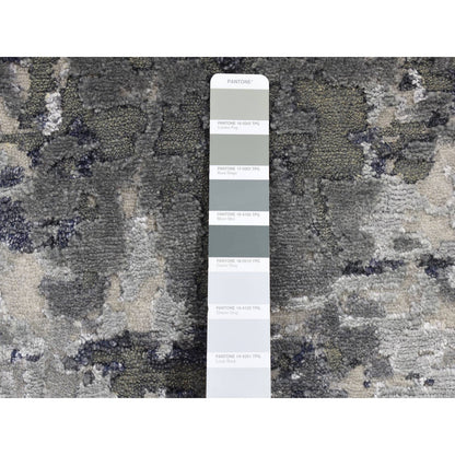 2'7"X5'9" Black Galaxy Design Wool And Silk Hand Knotted Runner Rug