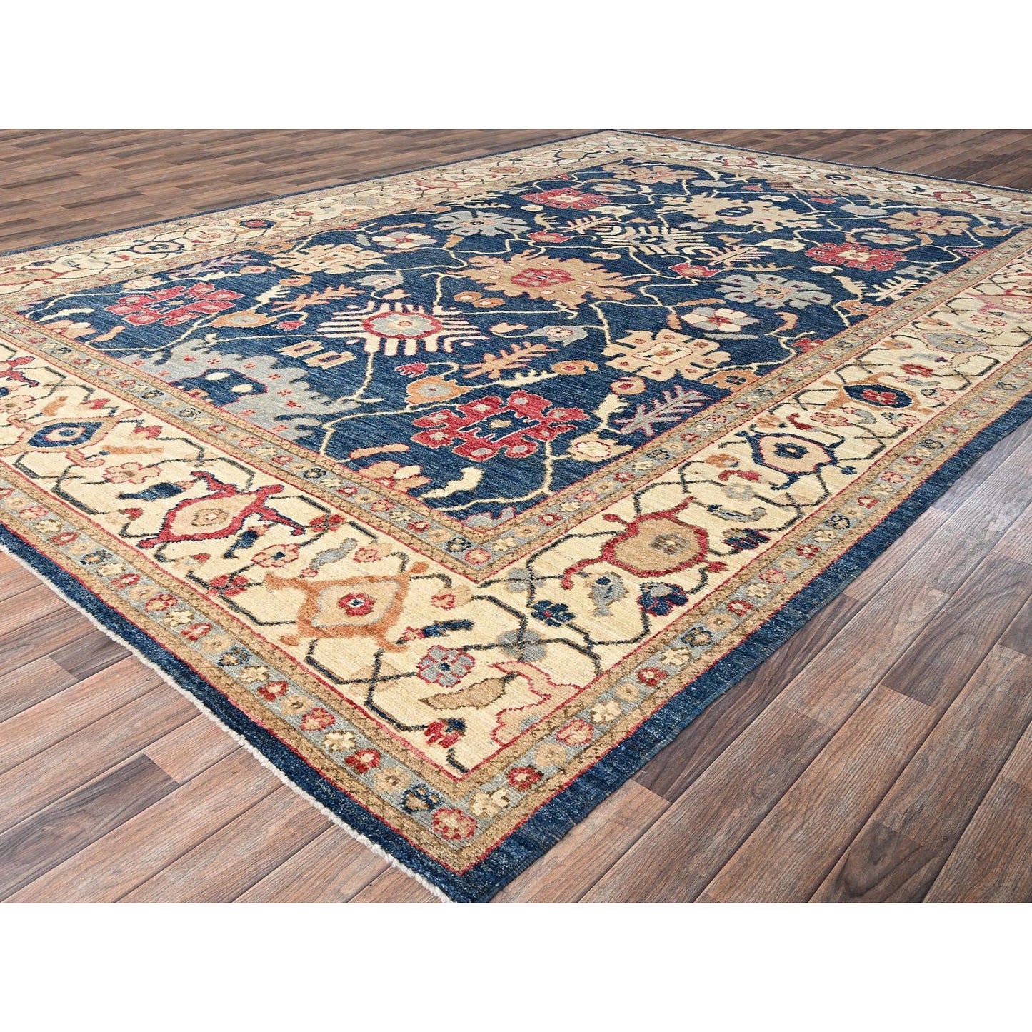 10'1"X14'1" Yale Blue Afghan Oushak Hand Knotted Wool Supple Collection Rug