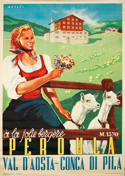 Jolie Bergere Peroula Val D'Aosta By Arnaldo Musati Italian Travel Poster 1949
