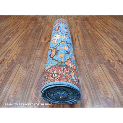 3'7"X21'8" Blue Fine Aryana Hand Knotted Natural Dyes Runner Oriental Rug