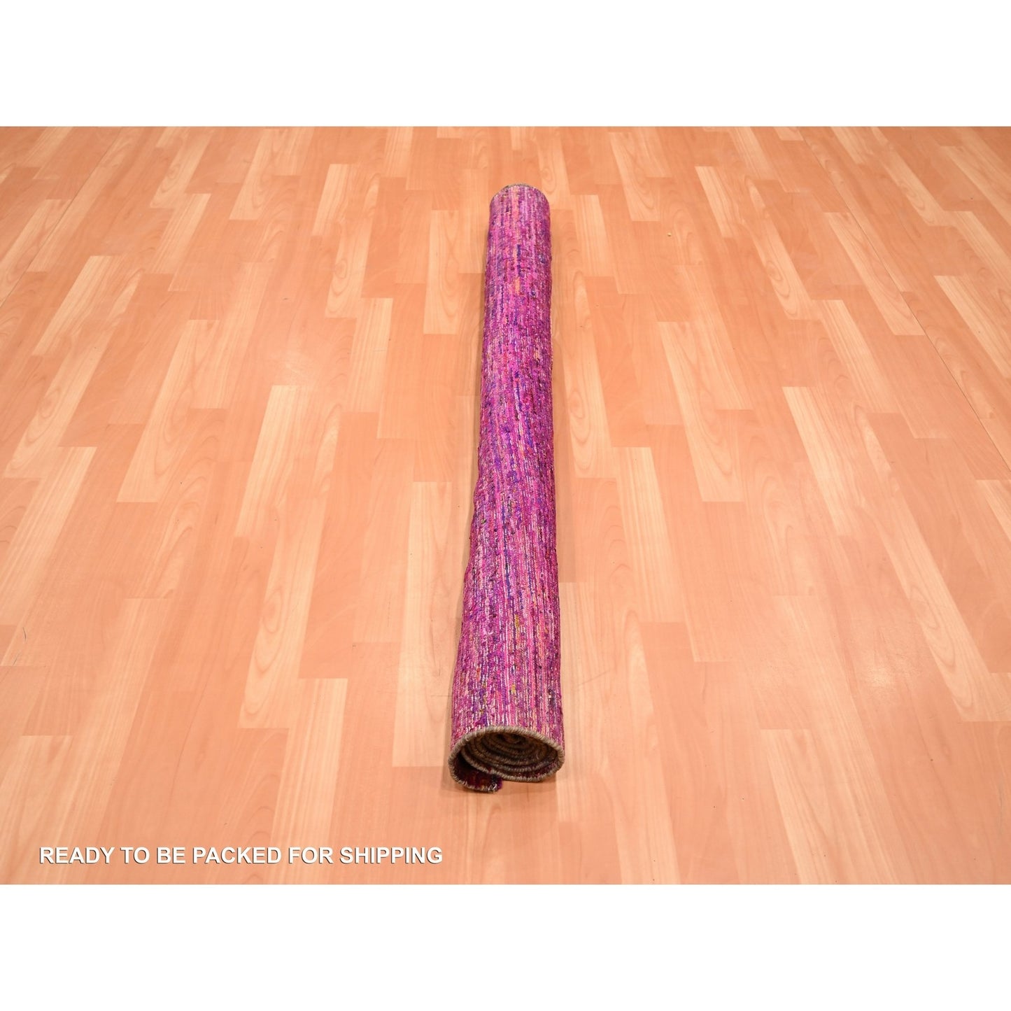 5'X6'10" Shades Of Pink Abrash Design Sari Silk Plain Hand Knotted Rug