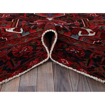 10'1"X12'7" Red Vintage Zoroastrian Heris Hand Knotted Wool Shaved Low Rug