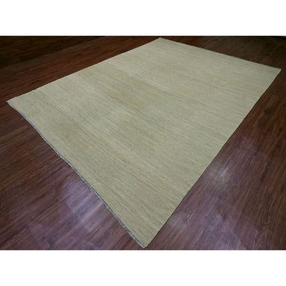 9'1"X12' Swamp Green Solid Design Hand Woven Afghan Hand Spun Wool Rug