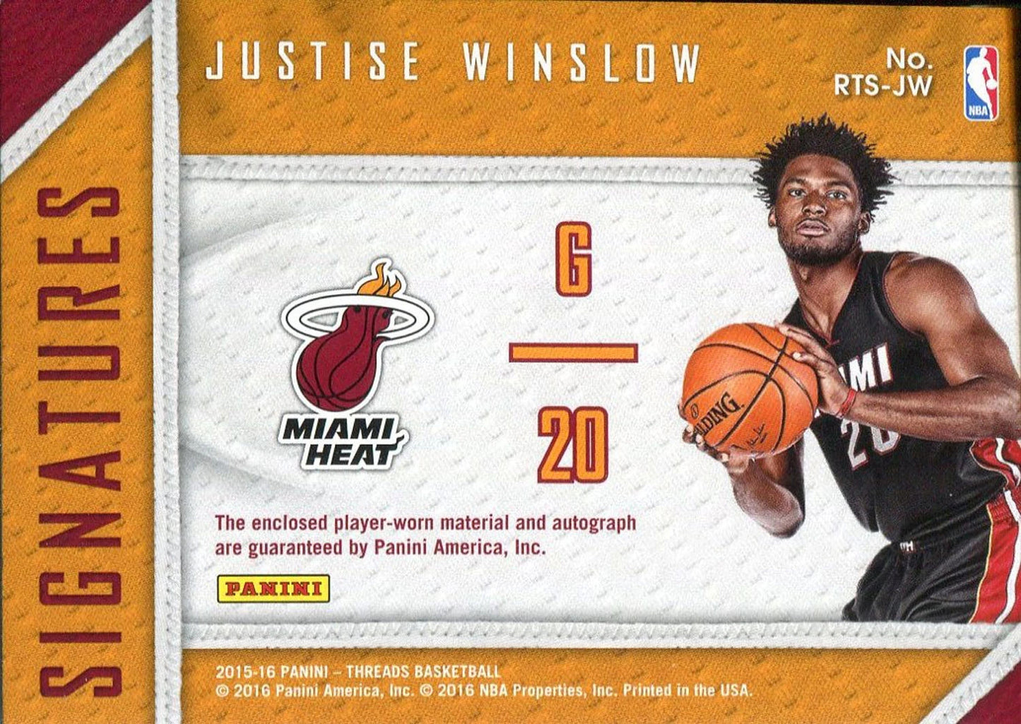 Justise Winslow Autographed 2015-16 Panini Threads Rookie Jersey Card