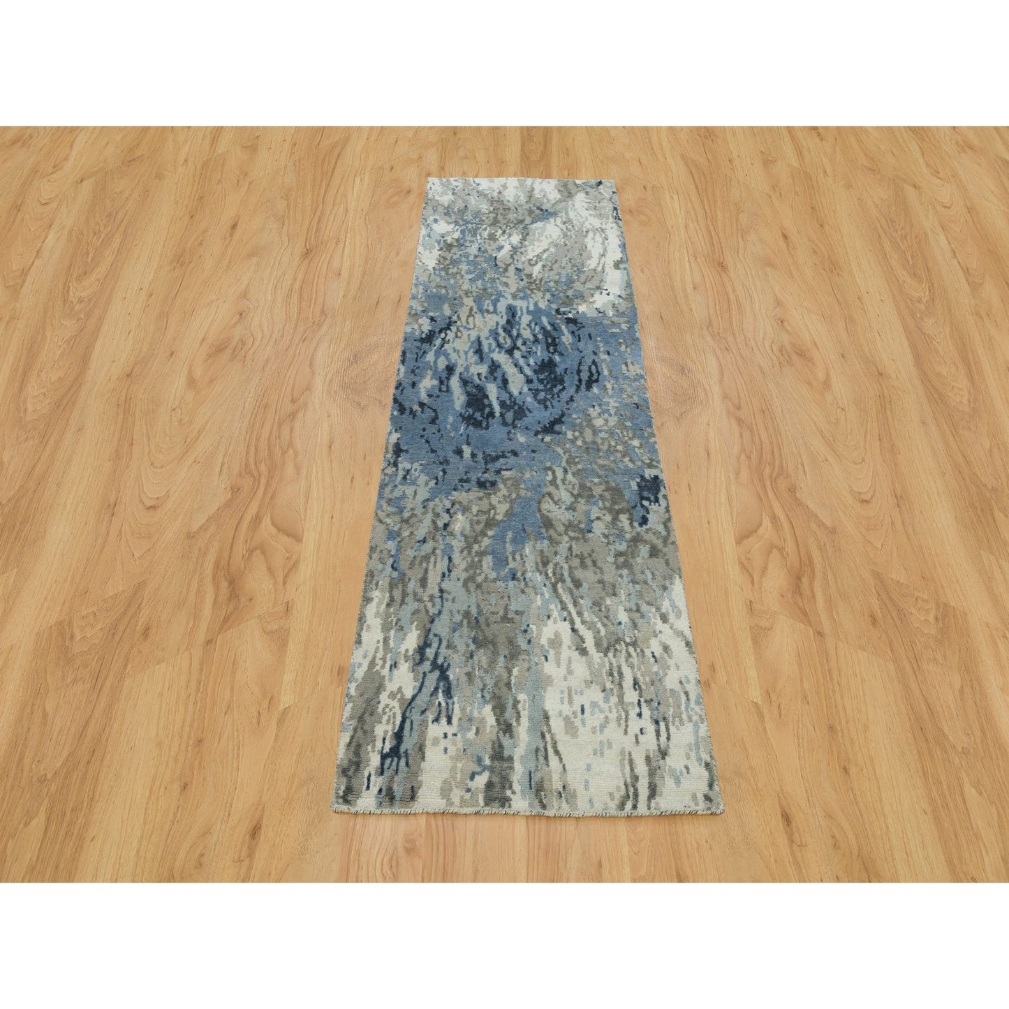 2'6"X8' Yonder Blue Galaxy Design Wool And Silk Hand Knotted Runner Rug