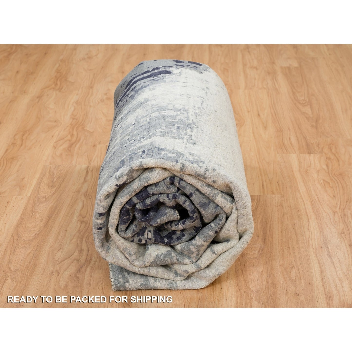 10'1"x14'1" Black Hand Knotted Modern Abstract Design Wool and Silk Rug