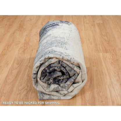 10'1"x14'1" Black Hand Knotted Modern Abstract Design Wool and Silk Rug