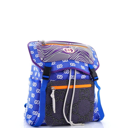 Gucci Panelled Double Buckle Backpack Gg Jacquard Nylon And Rubber Large