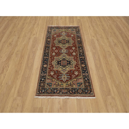 2'10"X6' Chili Red Hand Spun Wool Heris Revival Hand Knotted Runner Rug