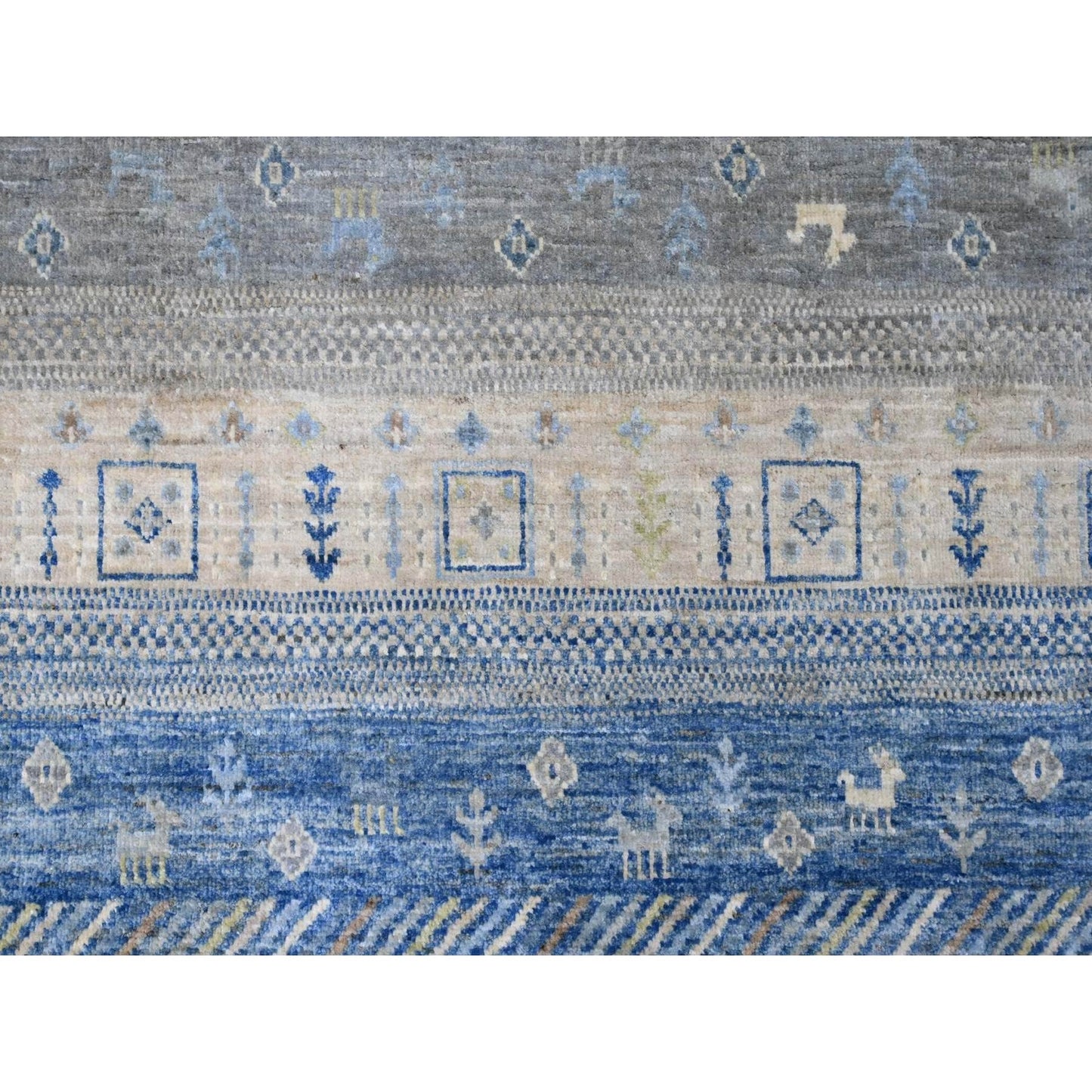 8'X8' Gray Hand Knotted Kashkuli Animal Figurines Soft Wool Square Rug