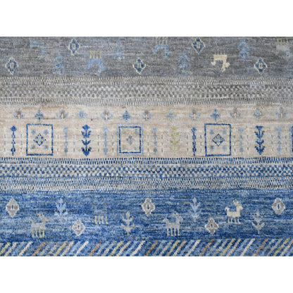 8'X8' Gray Hand Knotted Kashkuli Animal Figurines Soft Wool Square Rug