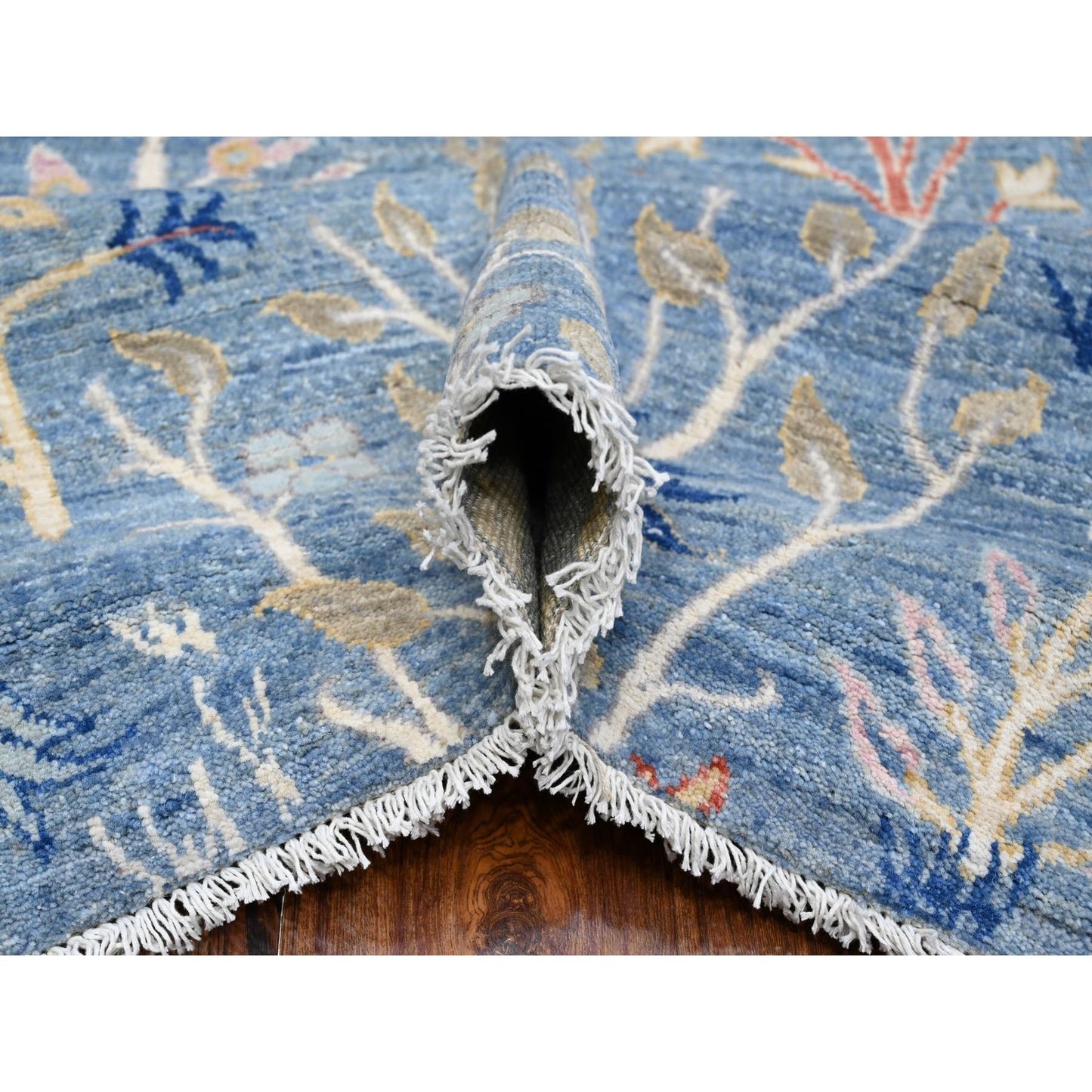 12'X12' Blue Afghan Peshawar Birds Paradise Wool Hand Knotted Square Rug