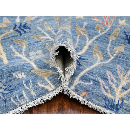 12'X12' Blue Afghan Peshawar Birds Paradise Wool Hand Knotted Square Rug